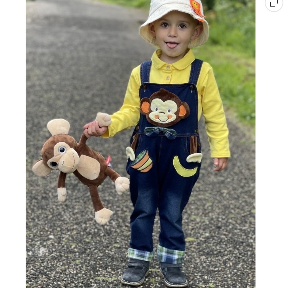 Kid cool Space 3D stuffy Monkey Safari Zoo girl Boy denim Overalls 2T cotton